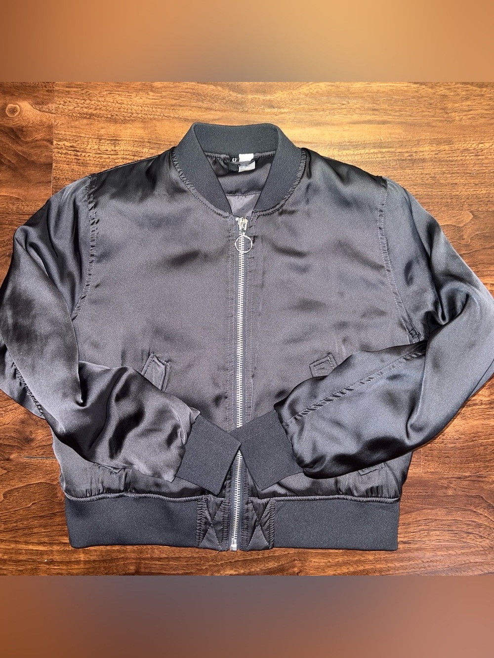 H&M Black Satin Bomber Jacket